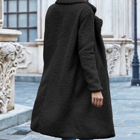 Soft fluffy teddy jacket faux fur trench pea coat - Picture 3 of 3